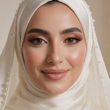 عروس بحجاب عاجي ومكياج ناعم