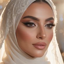 عروس بطرحة دانتيل ومكياج كامل